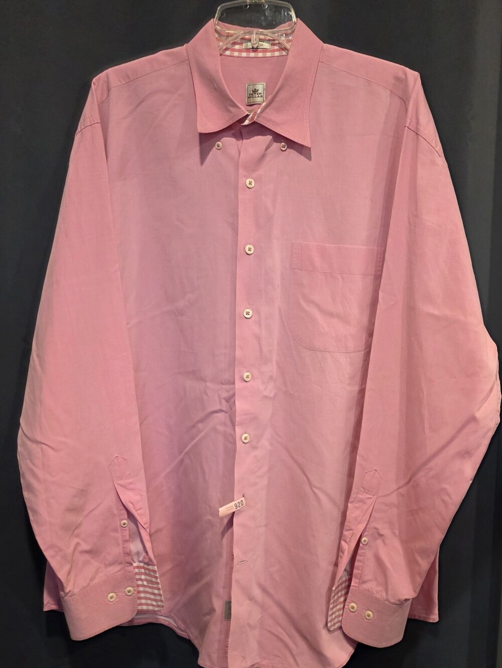 Peter Millar Weekend Wash Pink Long-Sleeve Dress Shirt Checked Lined Trim XL